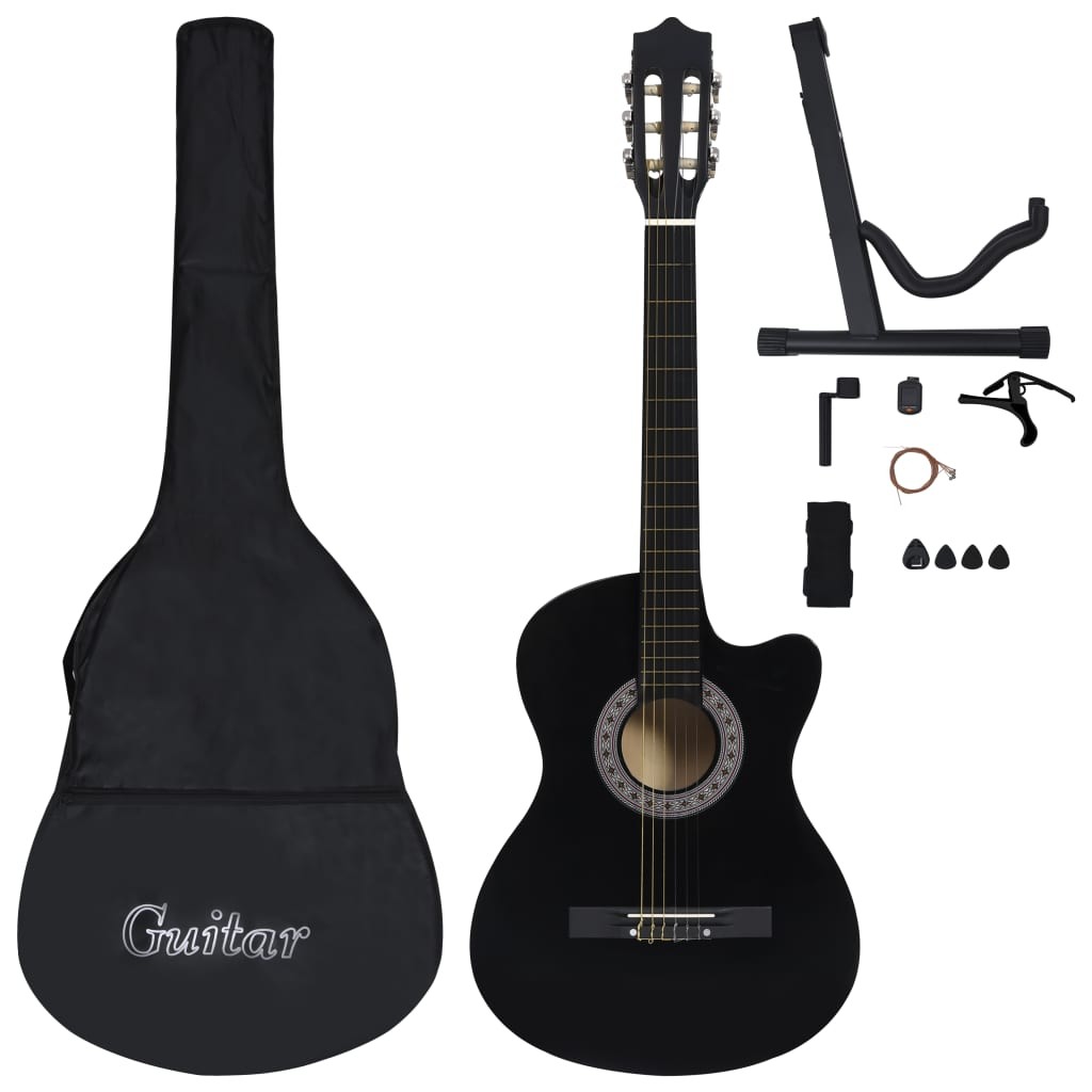 12 Piece Western Acoustic Guitar Set with 6 Strings Black 38"